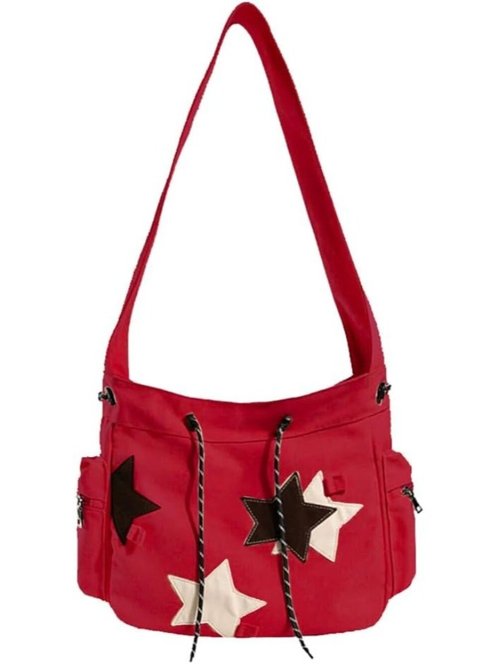 Women's Red Zipper Kawaii Corduroy Star Aesthetic Crossbody Shoulder Bag